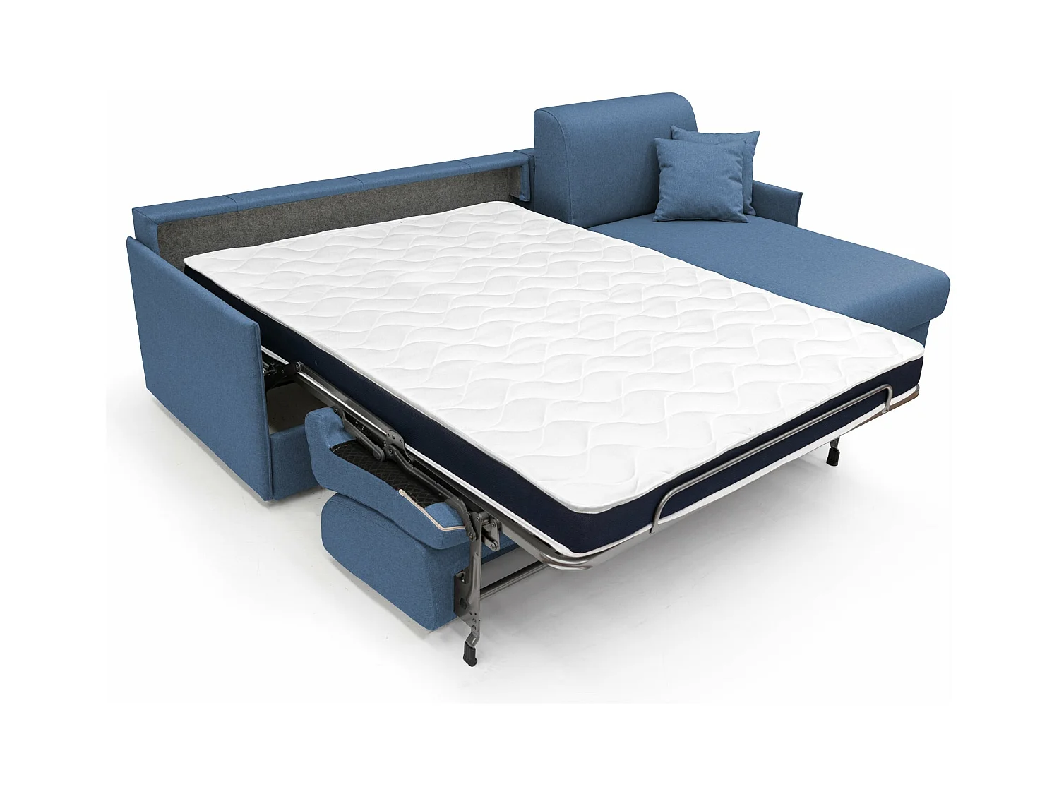 Evans Canapé d'angle convertible en tissu imperméable T13 232 cm Droit (mat. 120x197) bleu