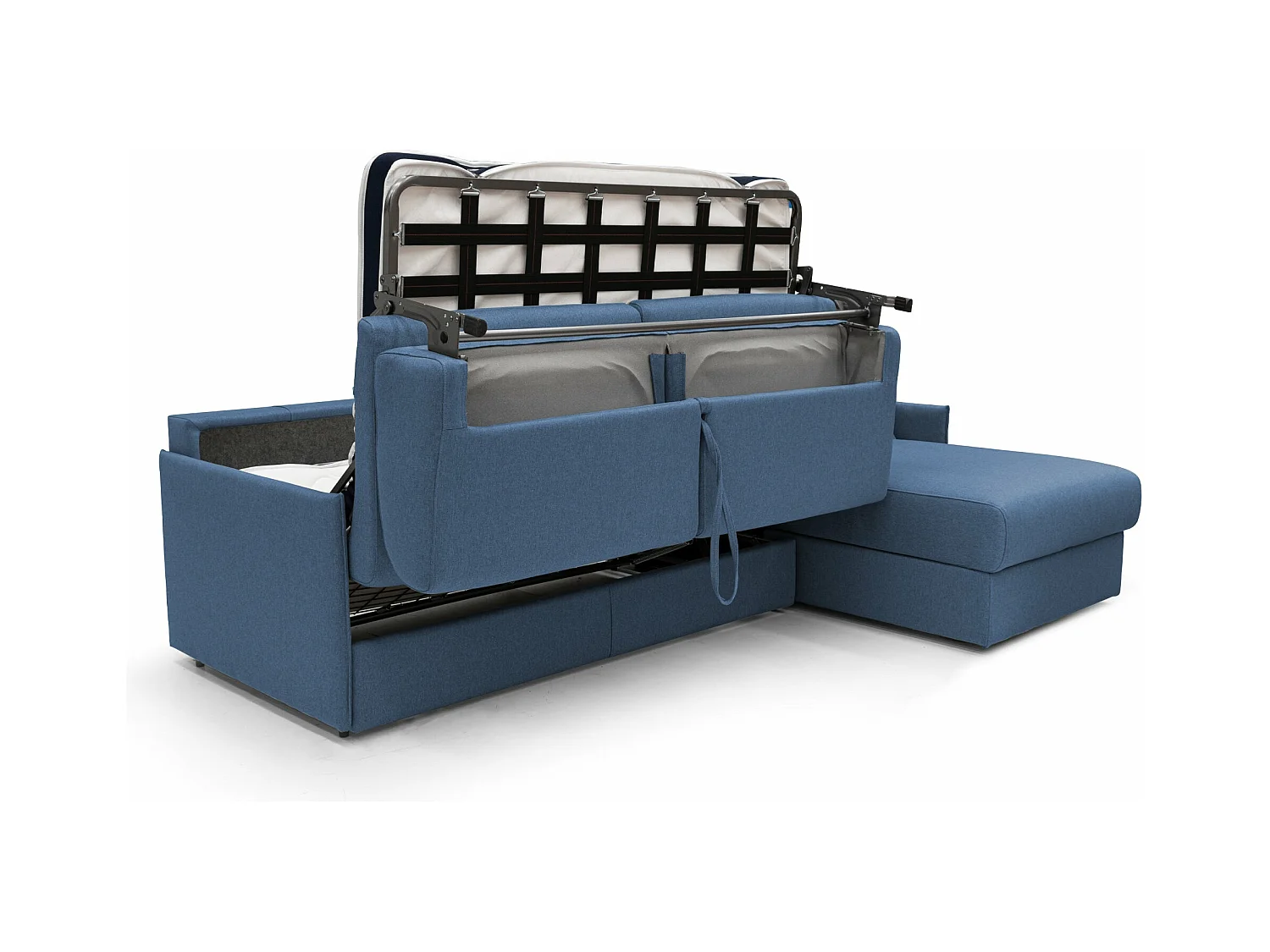 Evans Canapé d'angle convertible en tissu imperméable T13 232 cm Droit (mat. 120x197) bleu