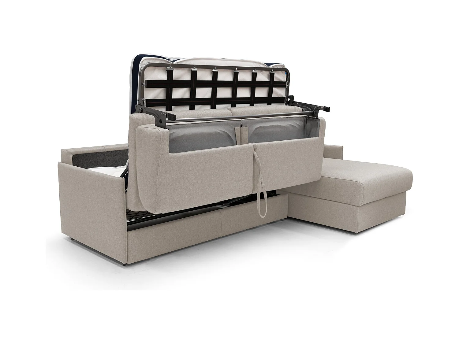 Evans Divano letto angolare con penisola in morbido tessuto impermeabile T13 232 cm Sinistro (mat. 120x197)  panna