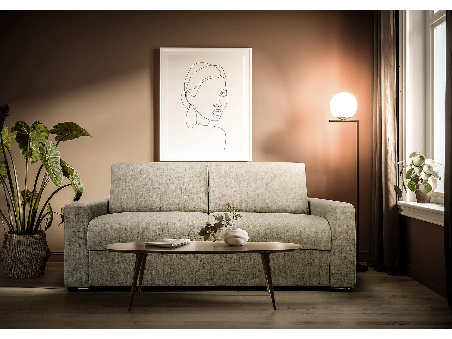 Nixon Schlafsofa mit 20 cm Matratze aus wasserfestem Stoff T03 220 cm (mat. 160x197) Braun