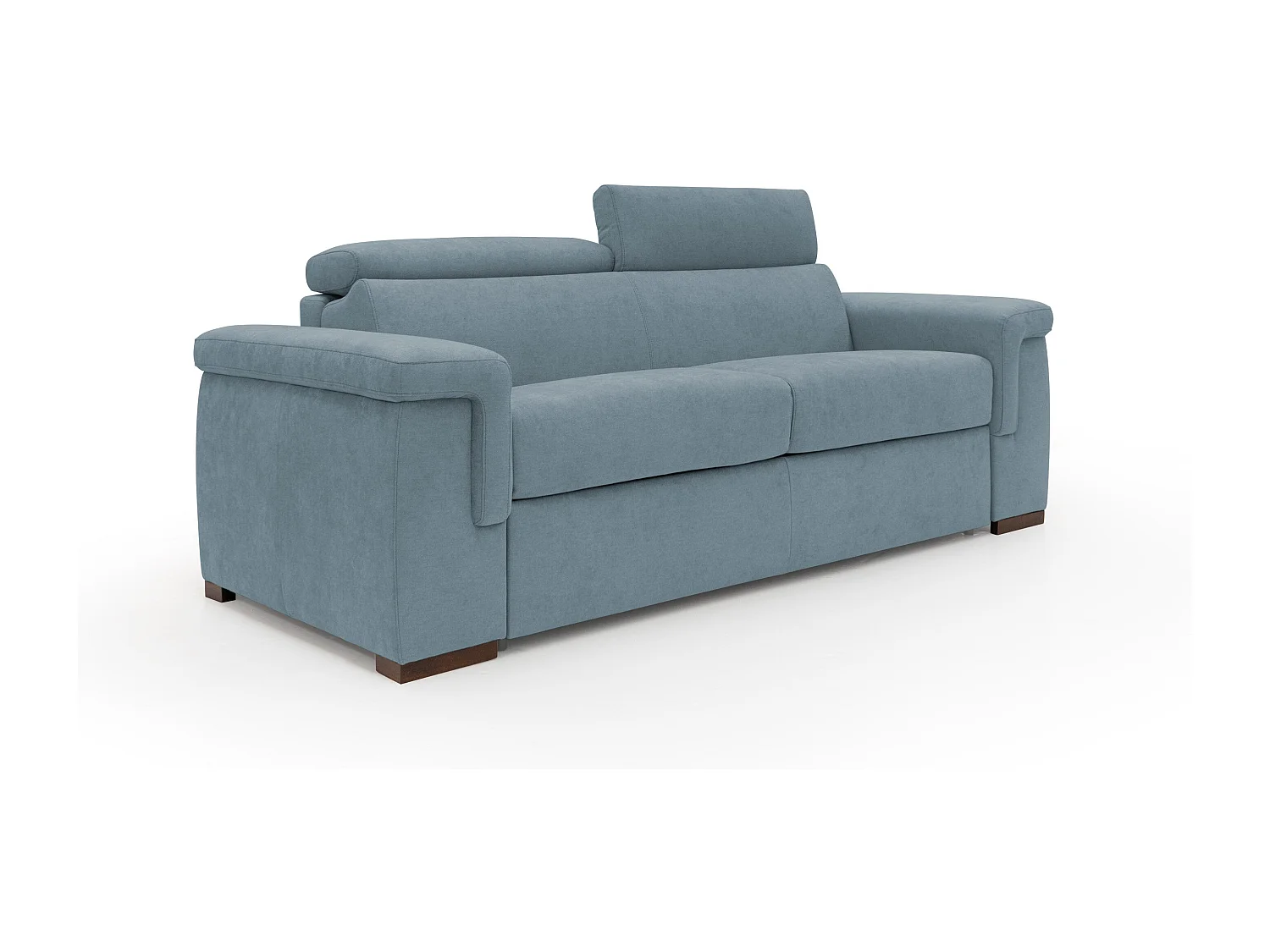 Giunone Schlafsofa mit 18 cm hoher Matratze und verstellbaren Kopfstützen aus wasserfestem Stoff T02 200 cm (mat.120x197) baby blau