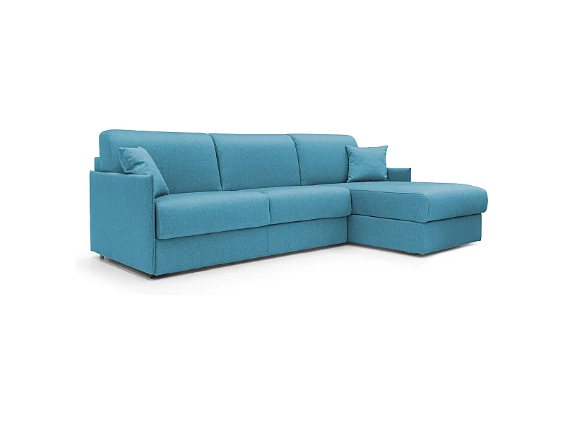 Evans Divano letto angolare con penisola in morbido tessuto impermeabile T13 232 cm Destro (mat. 120x197)  azzurro