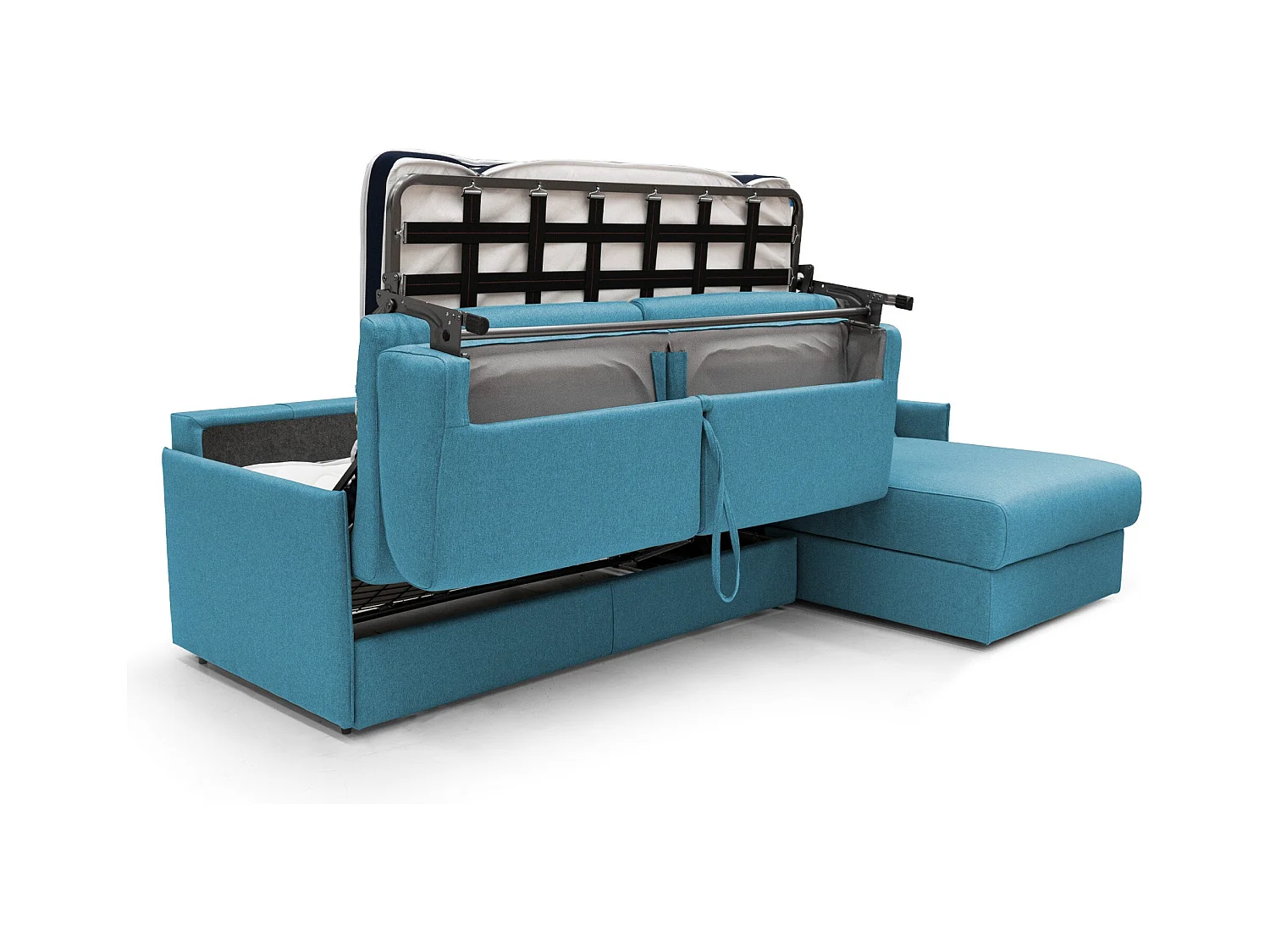 Evans Sofá esquinero convertible en tela impermeable 232 cm Derecho (mat. 120x197) Azul Claro