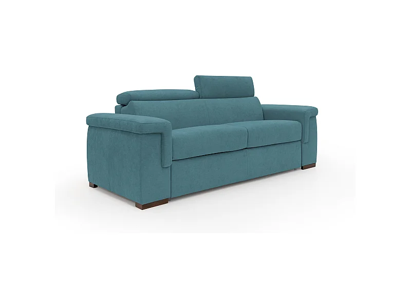 Giunone Schlafsofa mit 18 cm hoher Matratze und verstellbaren Kopfstützen aus wasserfestem Stoff T02 220 cm (mat. 140x297) hellblau