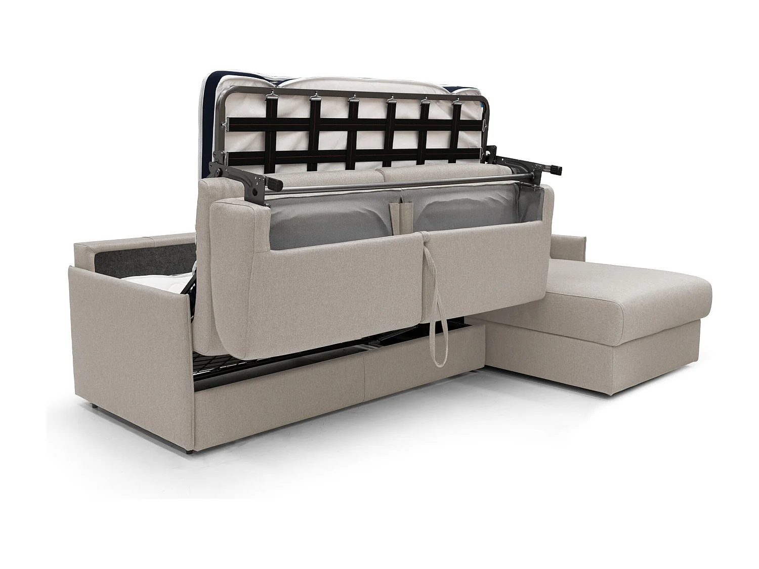 Evans Divano letto angolare con penisola in morbido tessuto impermeabile T13 272 cm Sinistro (mat. 160x197) panna