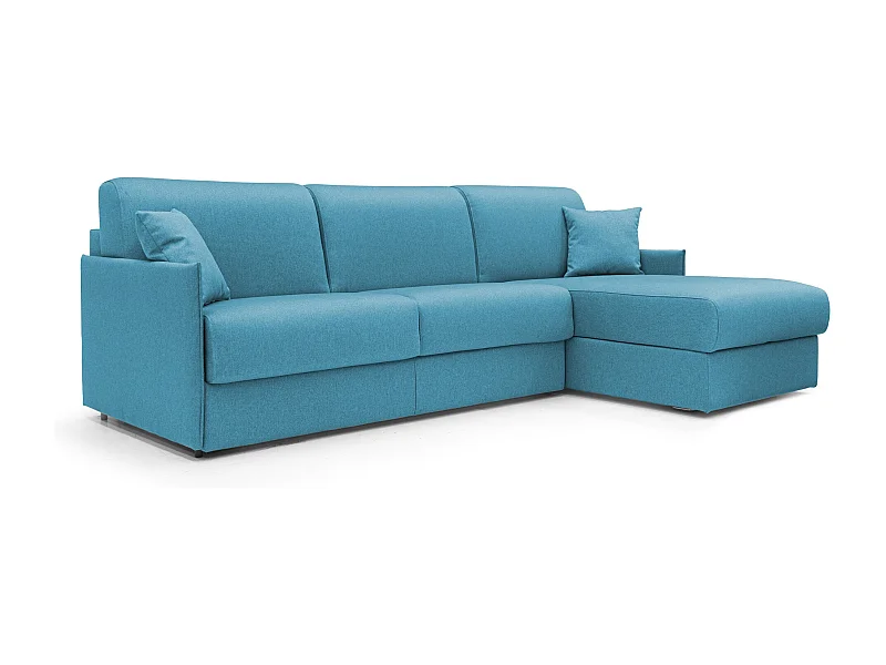 Evans Ecksofa mit Schlaffunktion aus wasserfestem Stoff T13 272 cm links (mat. 160x197) Hellblau