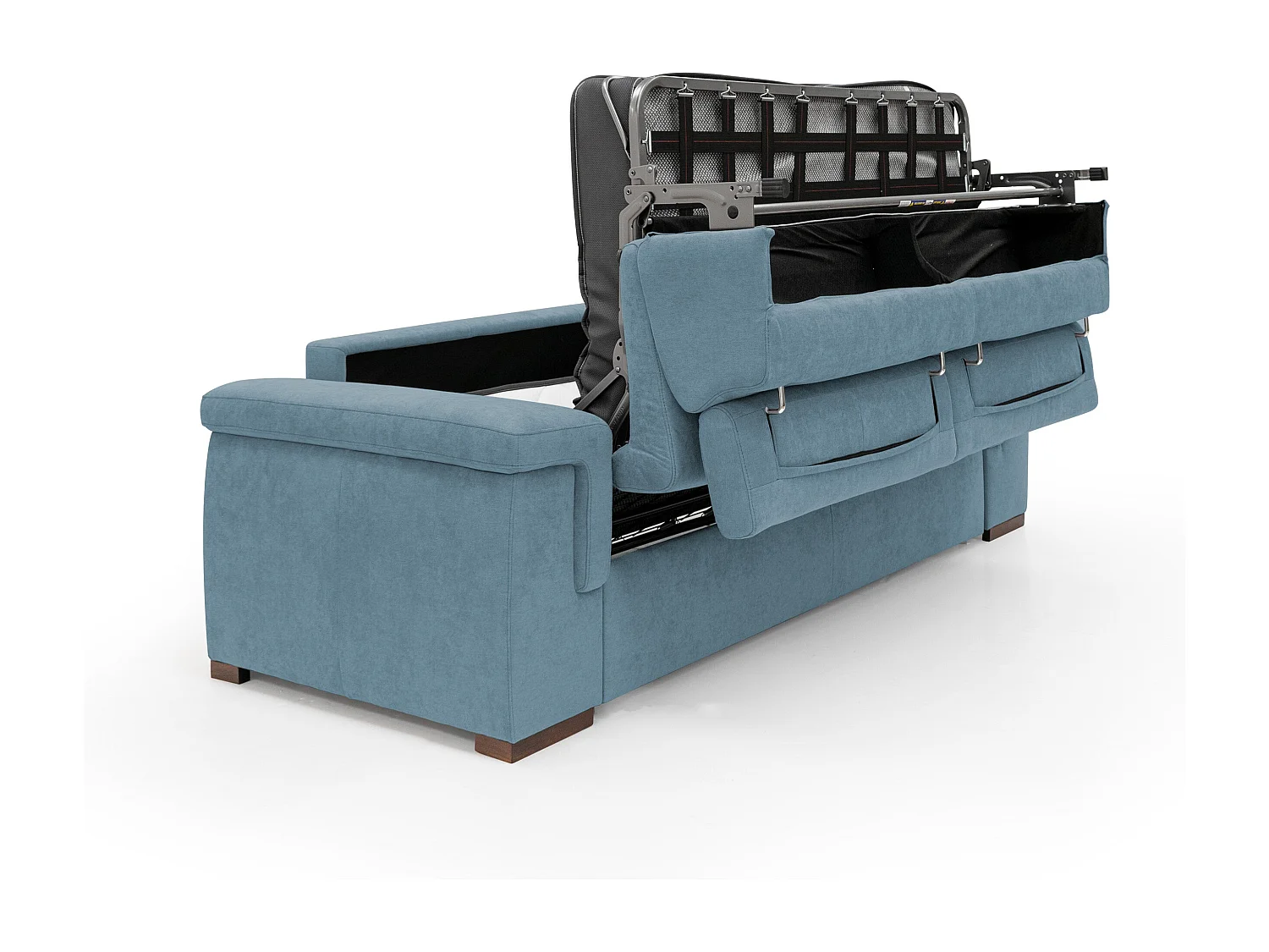 Giunone Schlafsofa mit 18 cm hoher Matratze und verstellbaren Kopfstützen aus wasserfestem Stoff T02 220 cm (mat. 140x297) baby blau