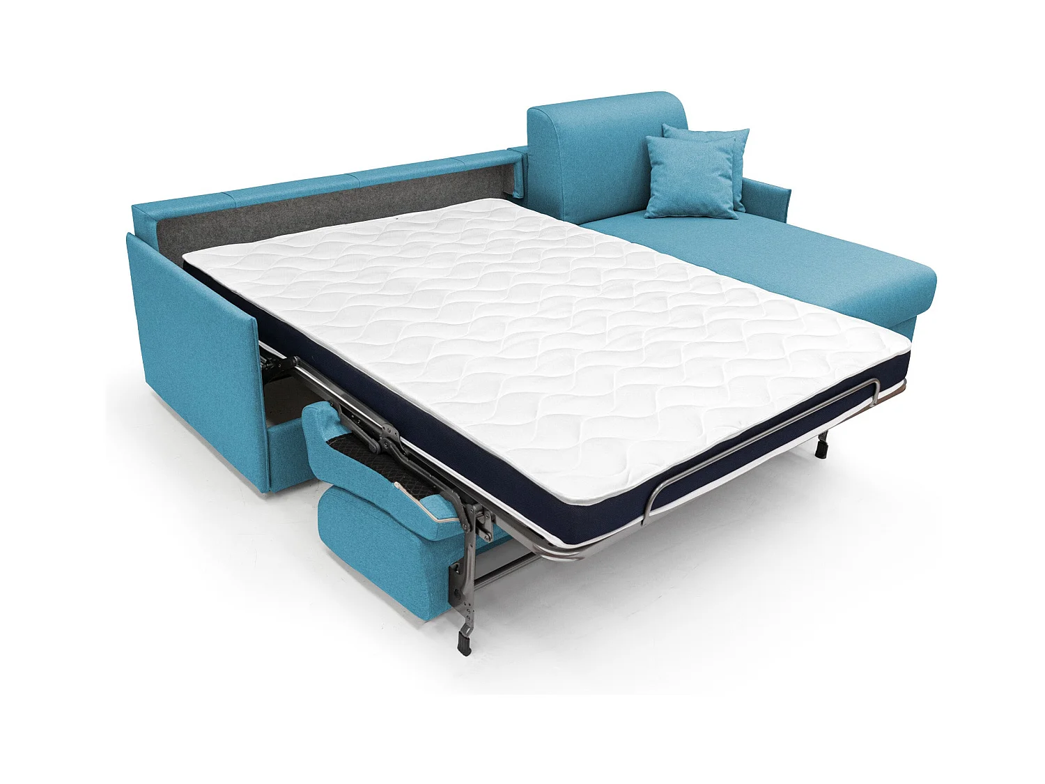 Evans Ecksofa mit Schlaffunktion aus wasserfestem Stoff T13 232 cm links (mat. 120x197) Hellblau