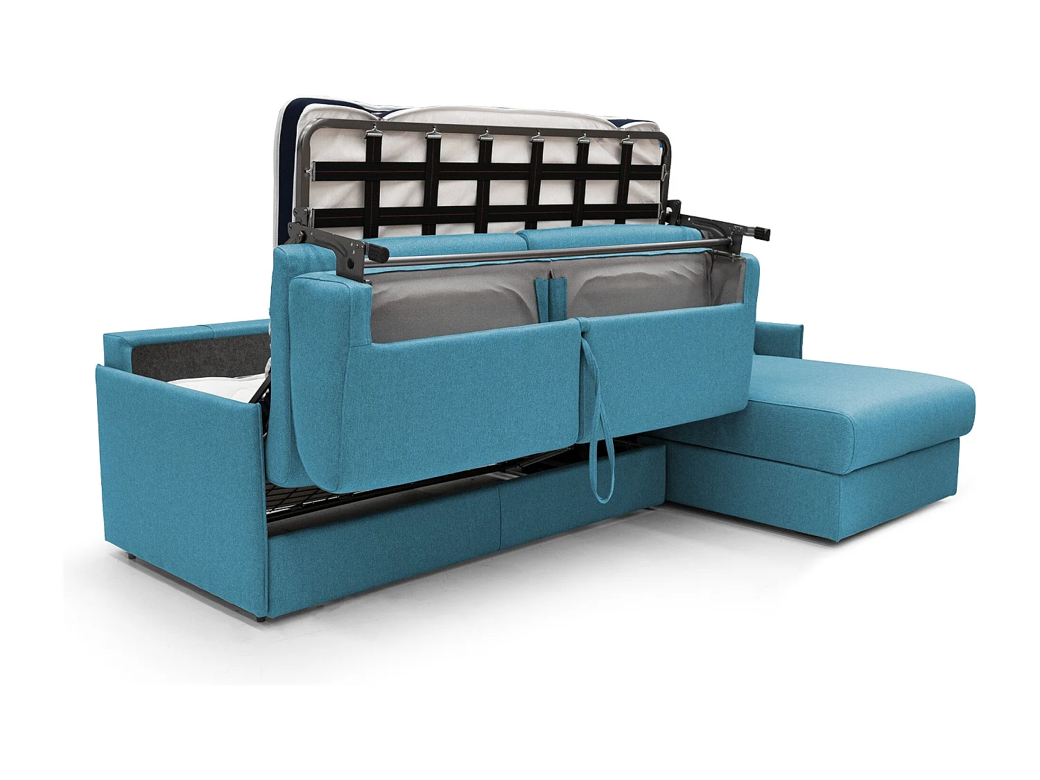 Evans Canapé d'angle convertible en tissu imperméable T13 232 cm Gauche (mat. 120x197) bleu ciel