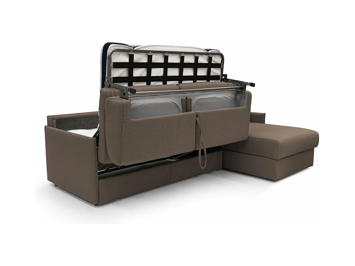 Evans Canapé d'angle convertible en tissu imperméable T13 252 cm Droit (mat. 140x197) brun