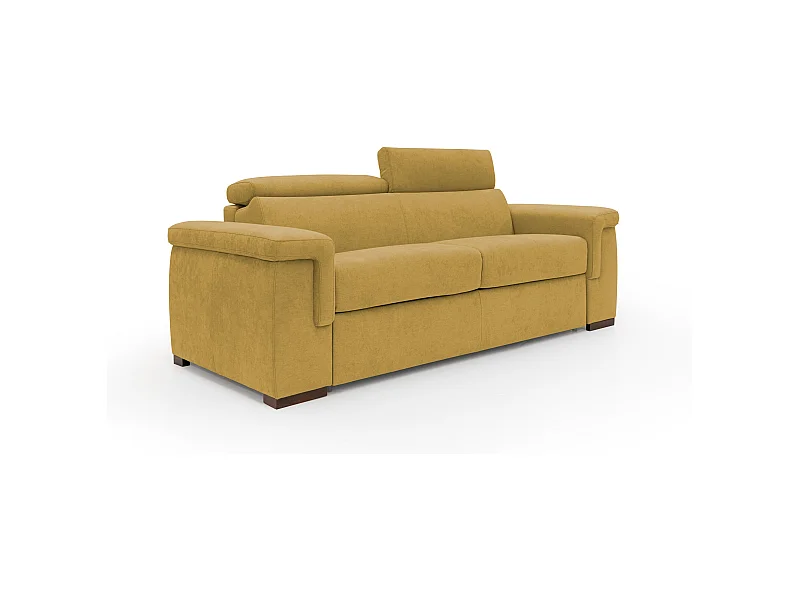 Giunone Schlafsofa mit 18 cm hoher Matratze und verstellbaren Kopfstützen aus wasserfestem Stoff T02 220 cm (mat. 140x297) gelb