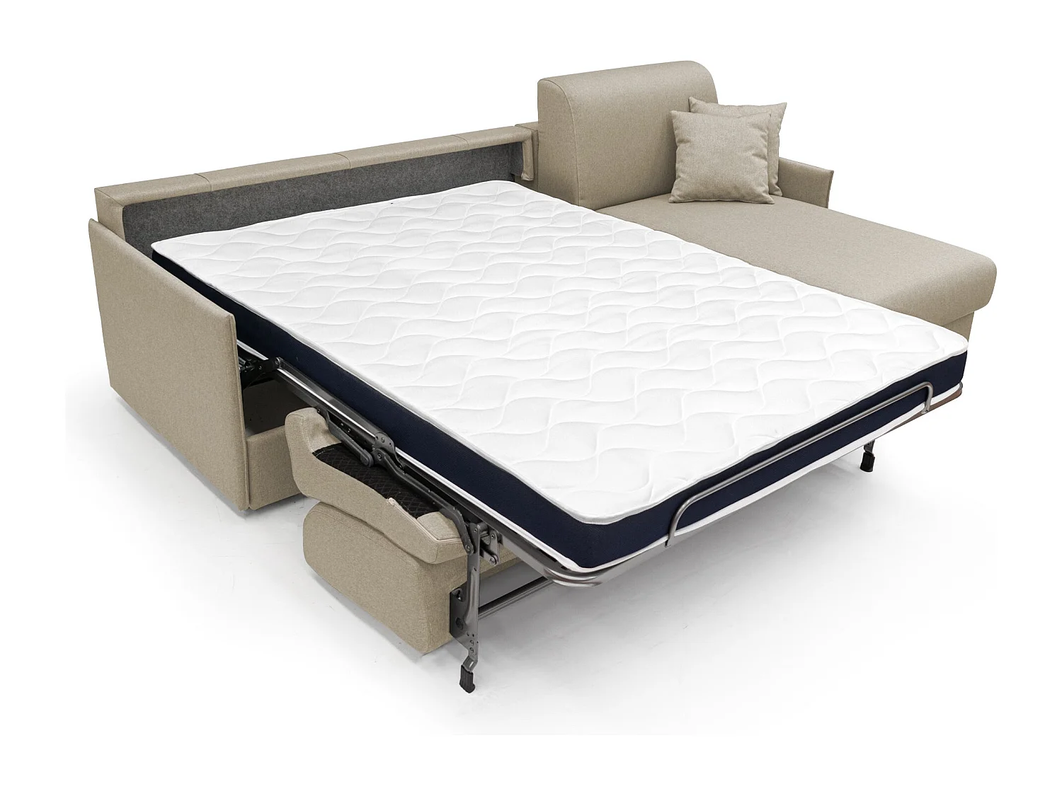 Evans Divano letto angolare con penisola in morbido tessuto impermeabile T13 272 cm Sinistro (mat. 160x197)  beige