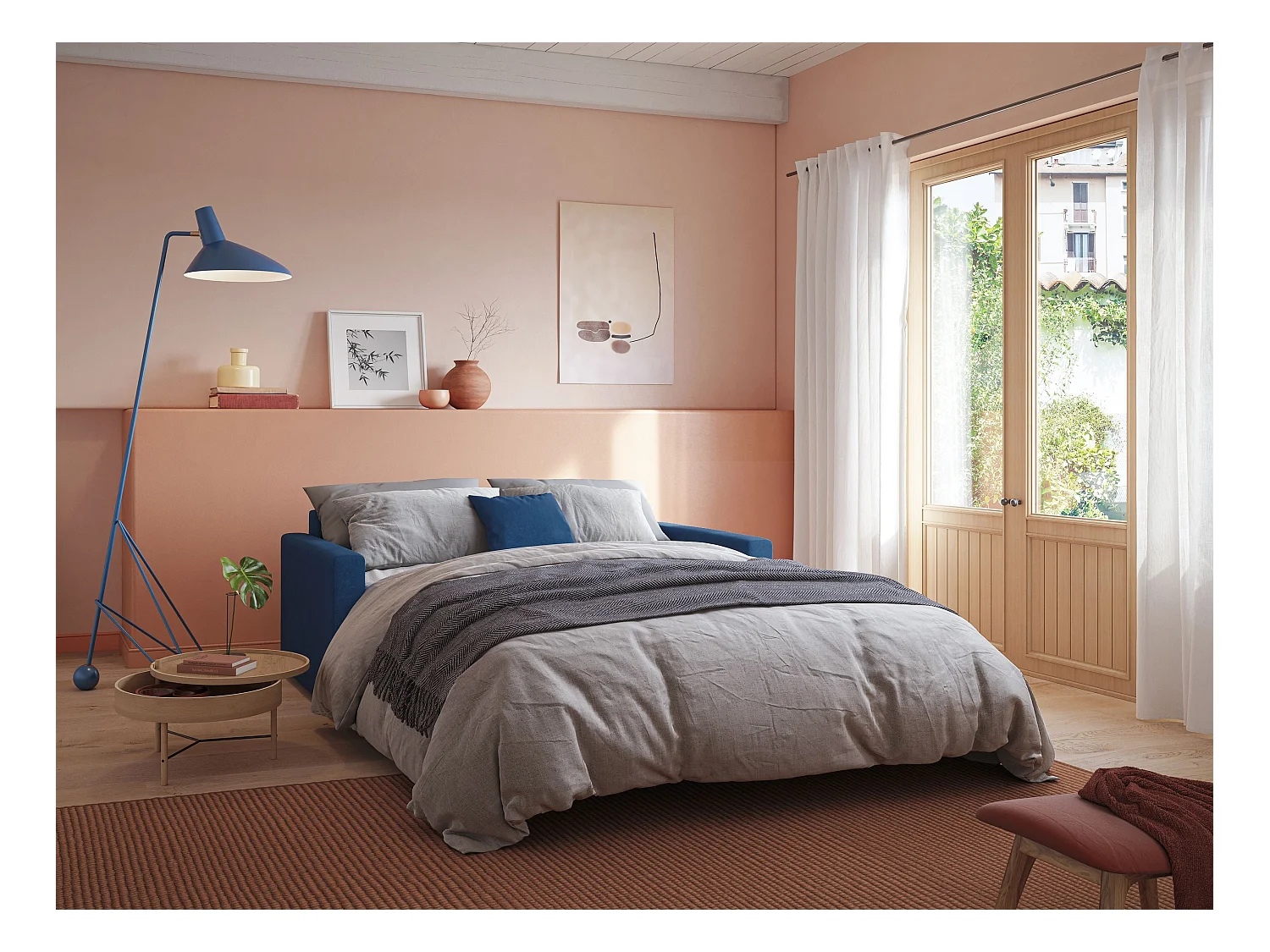 Chris Sofá cama convertible en tejido impermeable 206 cm (mat. 160x197) Azul Claro