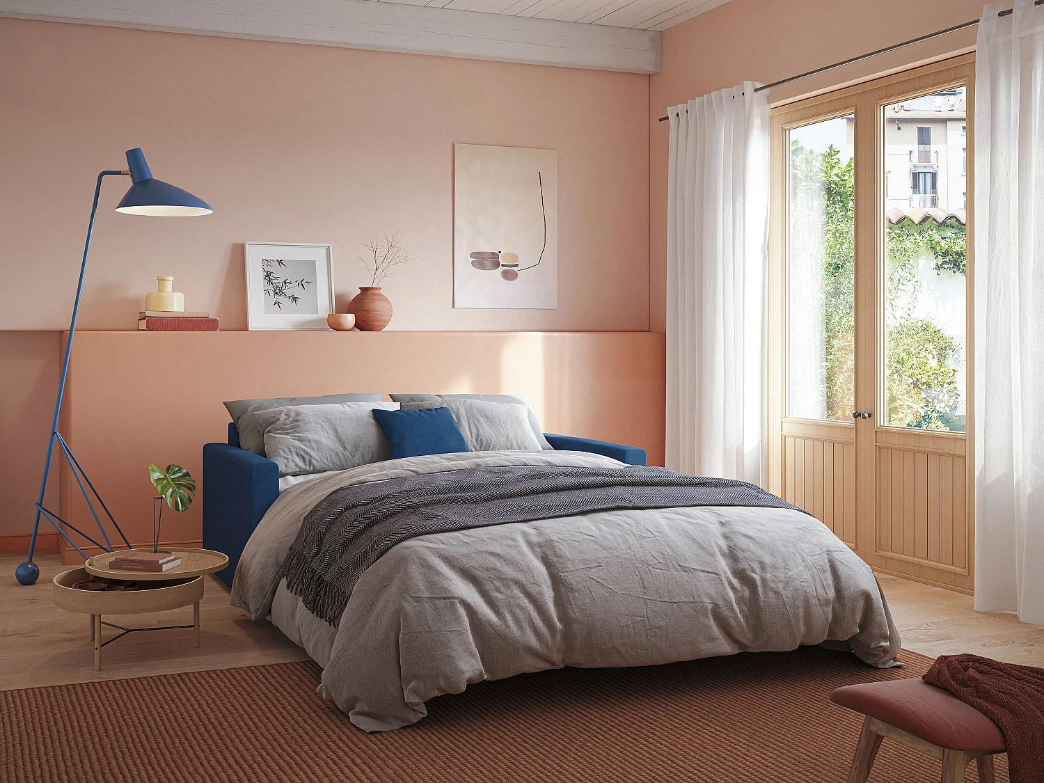 Chris Divano letto matrimoniale tessuto impermeabile 206 cm azzurro