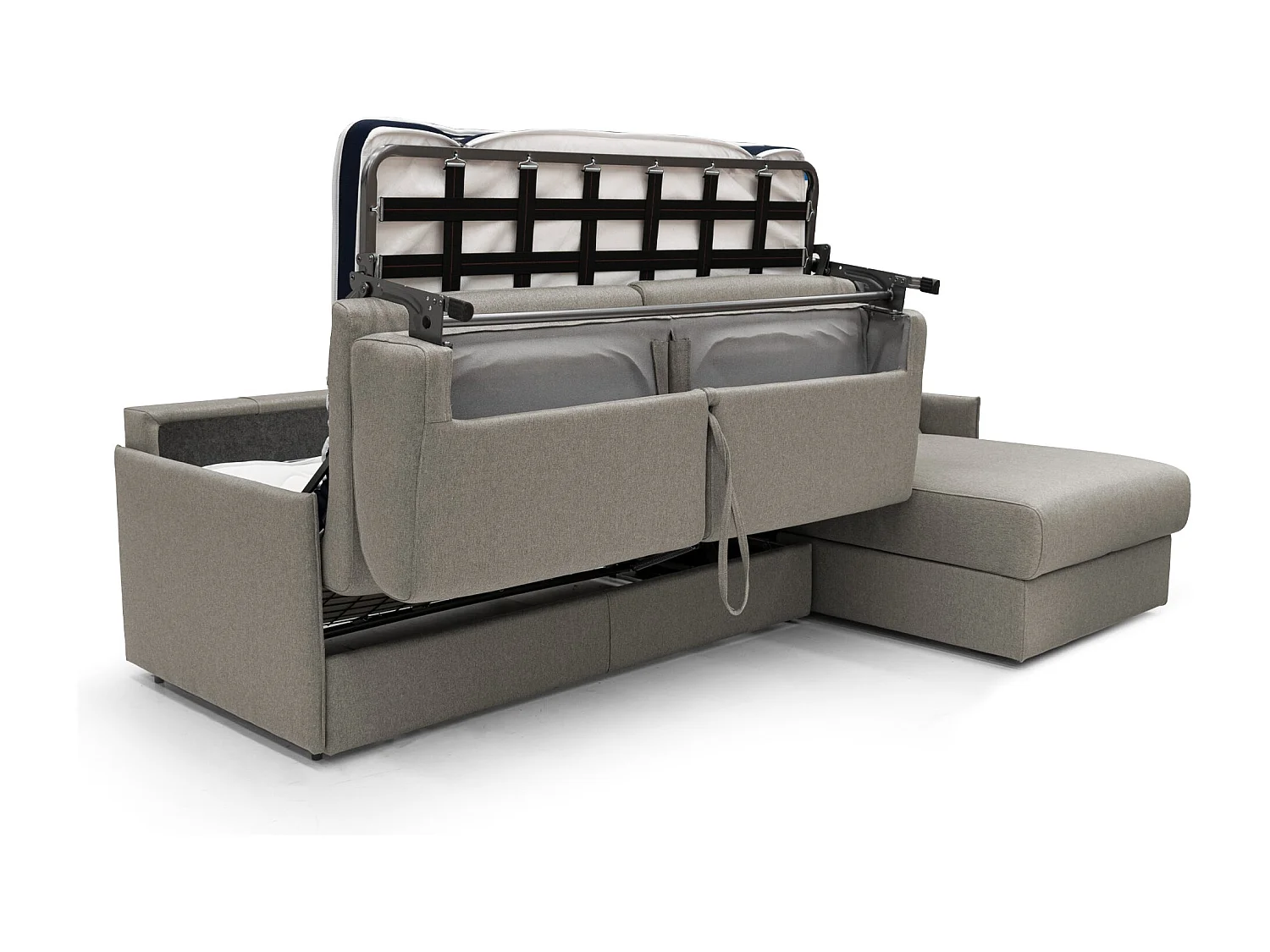 Evans Sofá esquinero convertible en tela impermeable 252 cm Izquierdo (mat. 140x197) Taupe