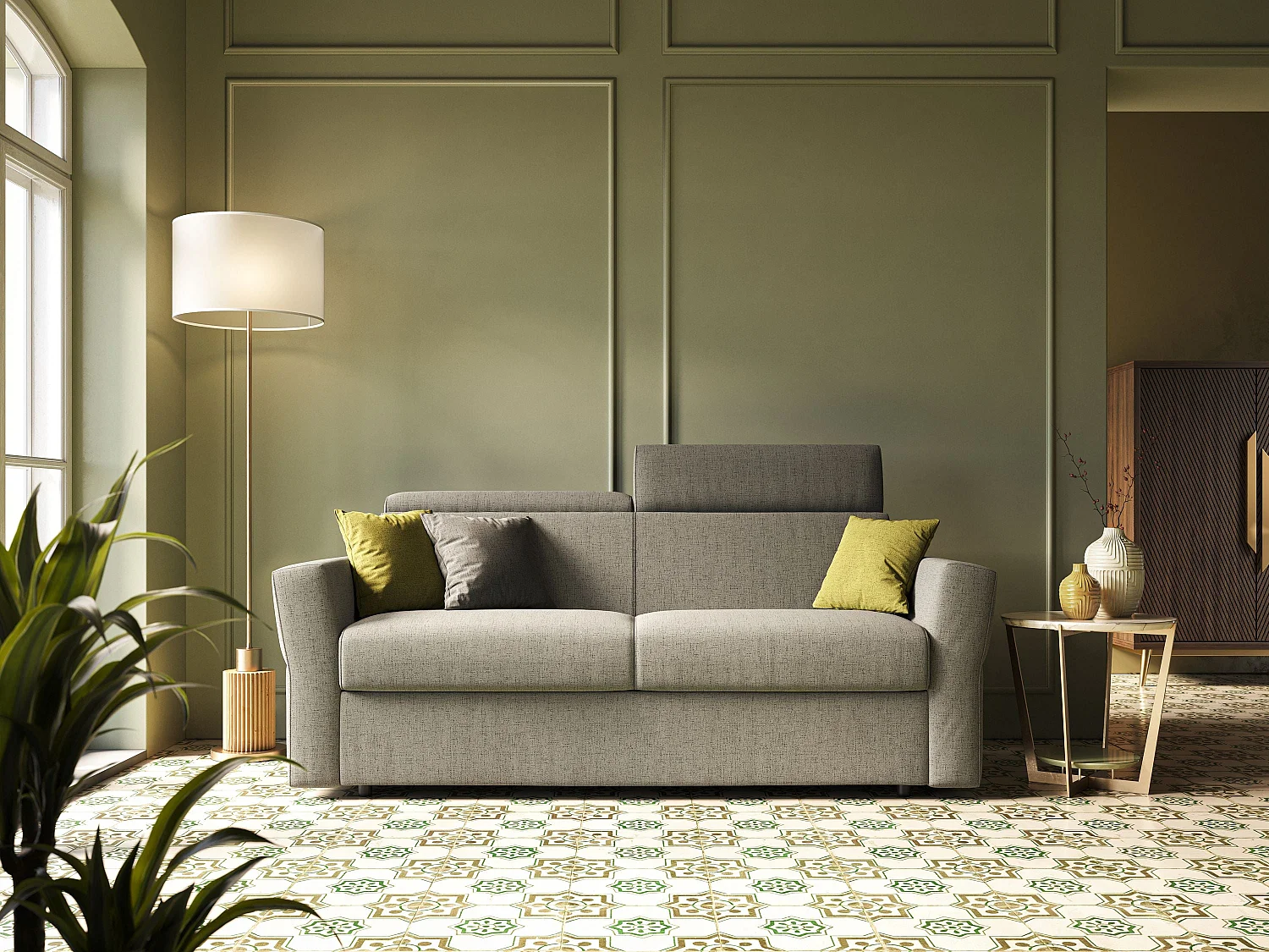 Avalon Sofá cama con colchón de 18 cm de altura en tejido impermeable 200 cm (140x197 cm) Antracita