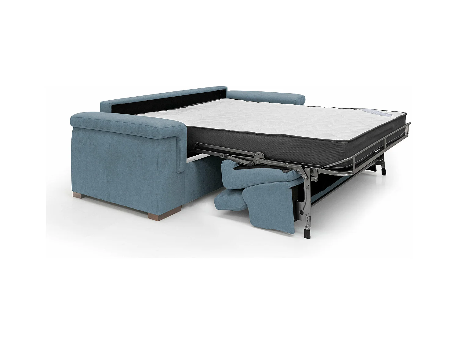 Giunone Sofá cama convertible con colchón de 18 cm y reposacabezas reclinables en tejido impermeable 240 cm (mat. 160x197 cm) Azul Claro