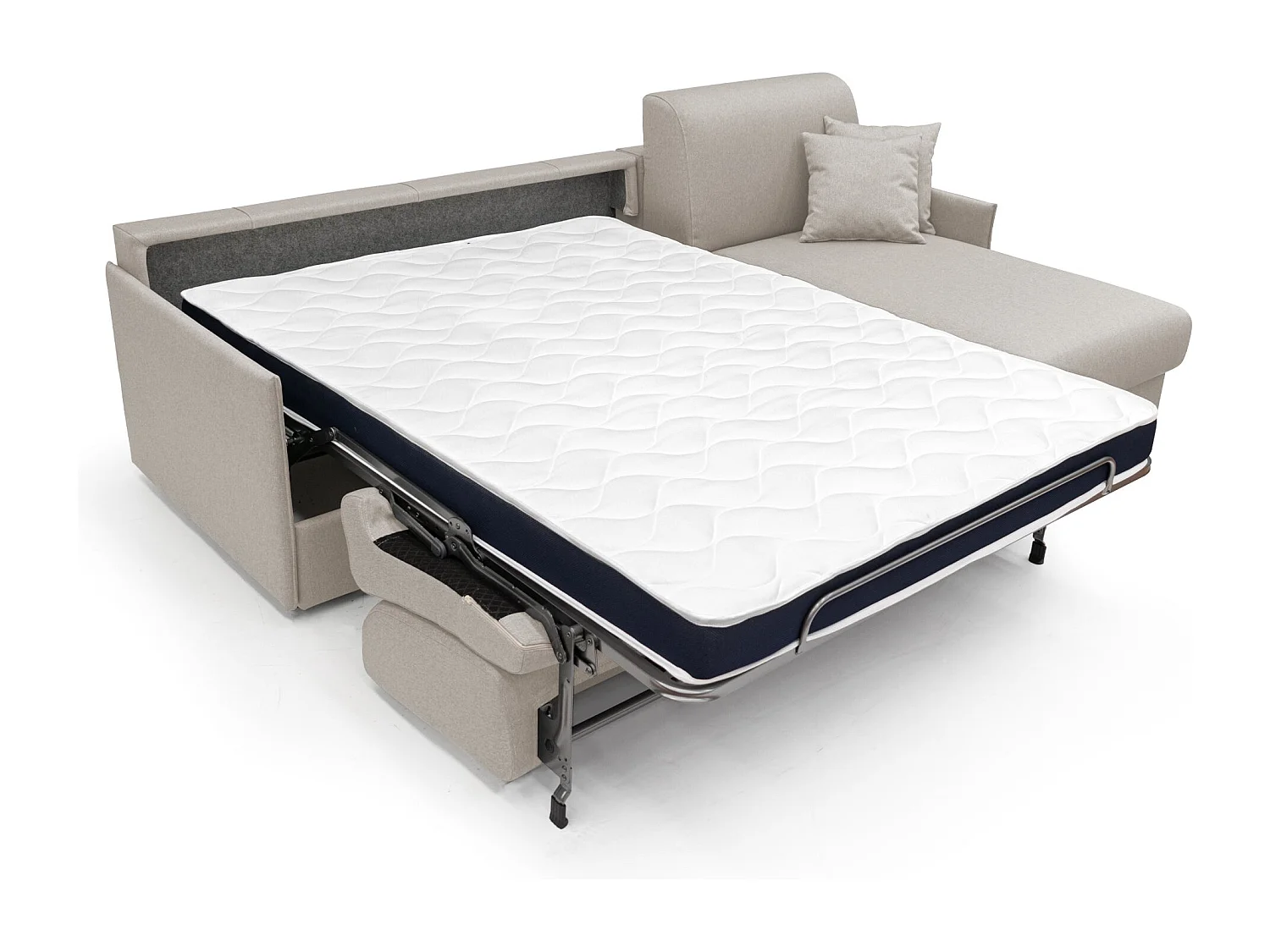 Evans Ecksofa mit Schlaffunktion aus wasserfestem Stoff T13 272 cm rechts (mat. 160x197)  Creme