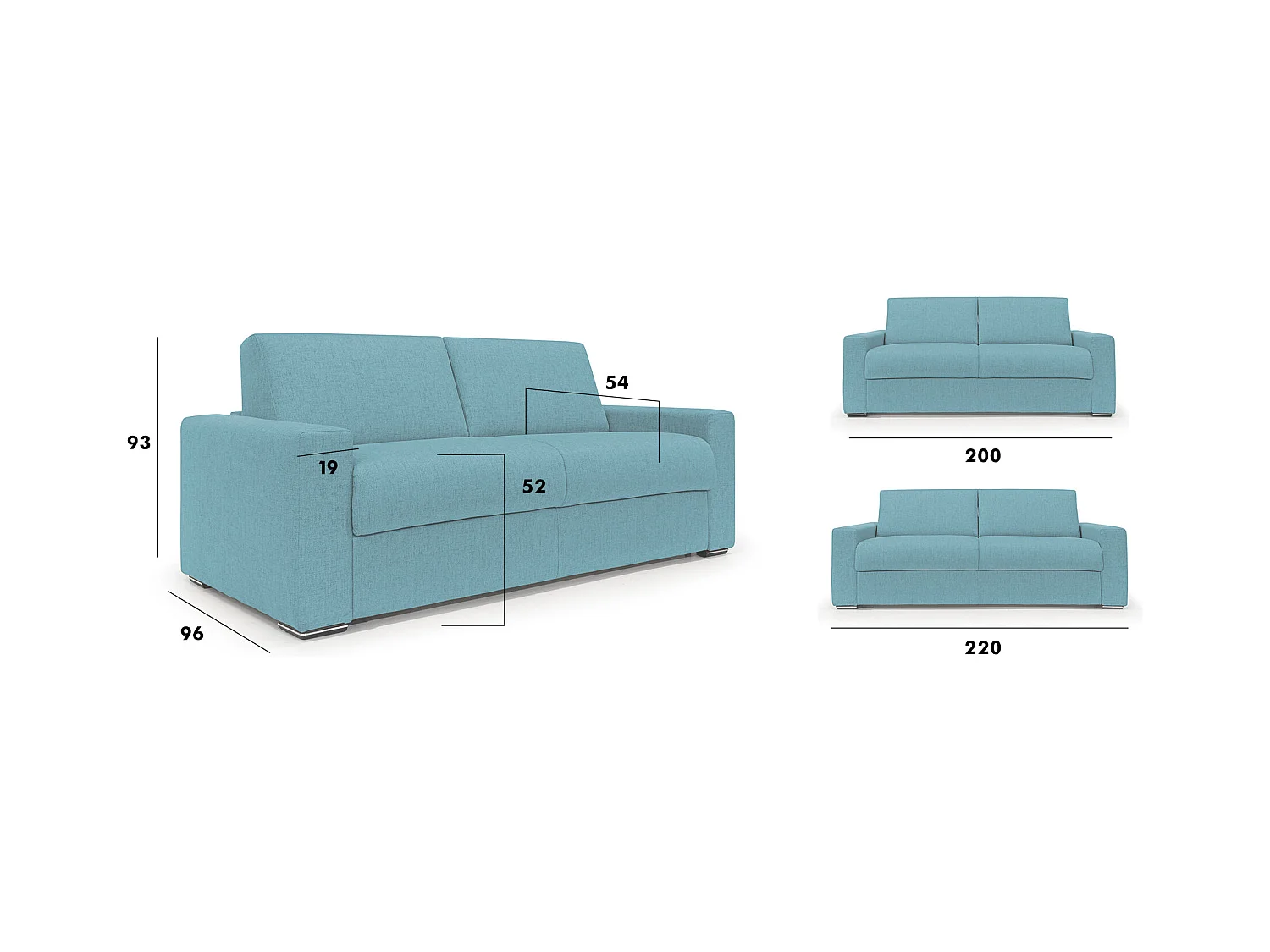 Nixon Sofá convertible con colchón H2O en tela impermeable 200 cm (mat. 140x197) Taupe