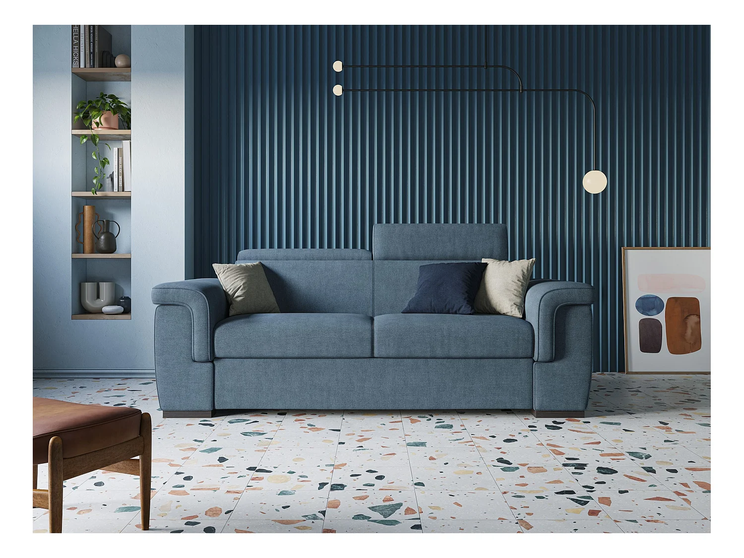 Giunone Sofá cama convertible con colchón de 18 cm y reposacabezas reclinables en tejido impermeable 240 cm (mat. 160x197 cm) Rosa