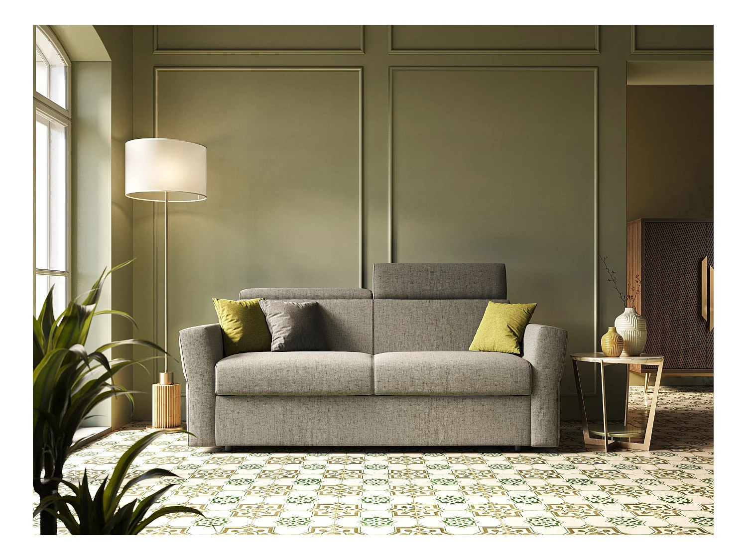 Avalon Sofá cama con colchón de 18 cm de altura en tejido impermeable 200 cm (140x197 cm) Marrón