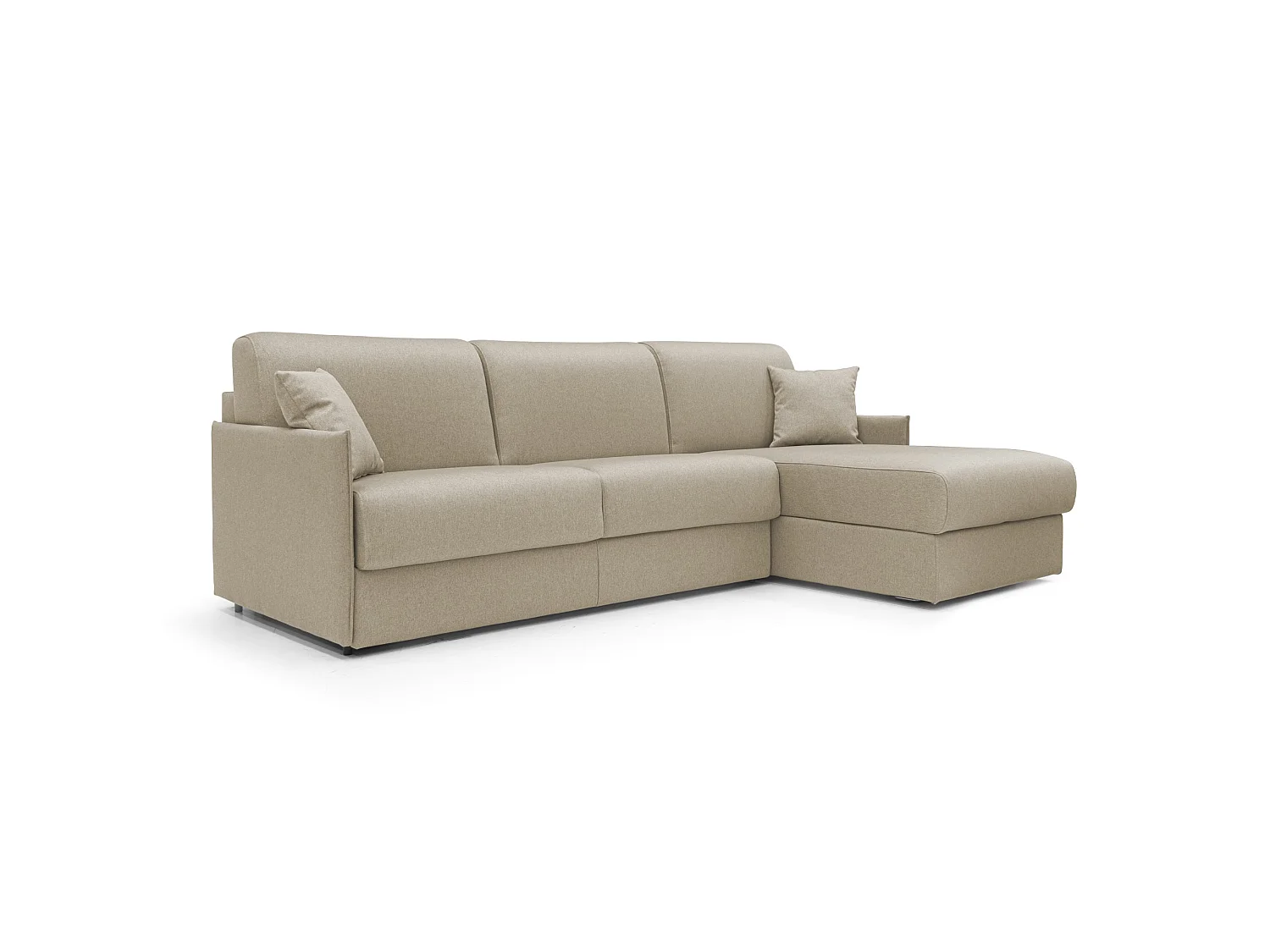 Evans Divano letto angolare con penisola in morbido tessuto impermeabile T13 252 cm Destro (mat. 140x197)  beige