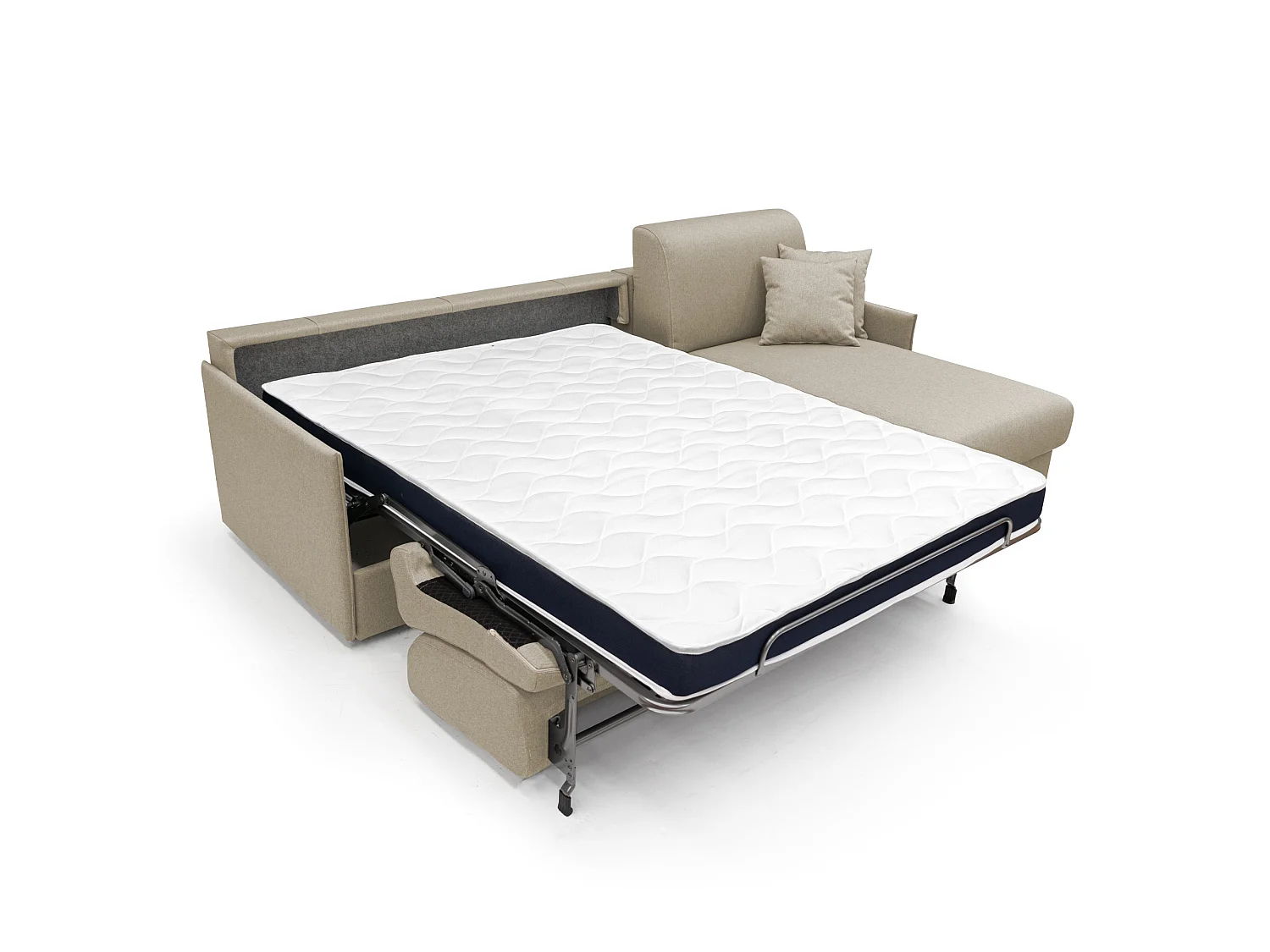 Evans Divano letto angolare con penisola in morbido tessuto impermeabile T13 252 cm Destro (mat. 140x197)  beige