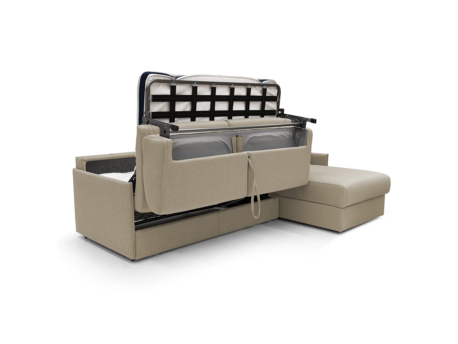 Evans Divano letto angolare con penisola in morbido tessuto impermeabile T13 252 cm Destro (mat. 140x197)  beige