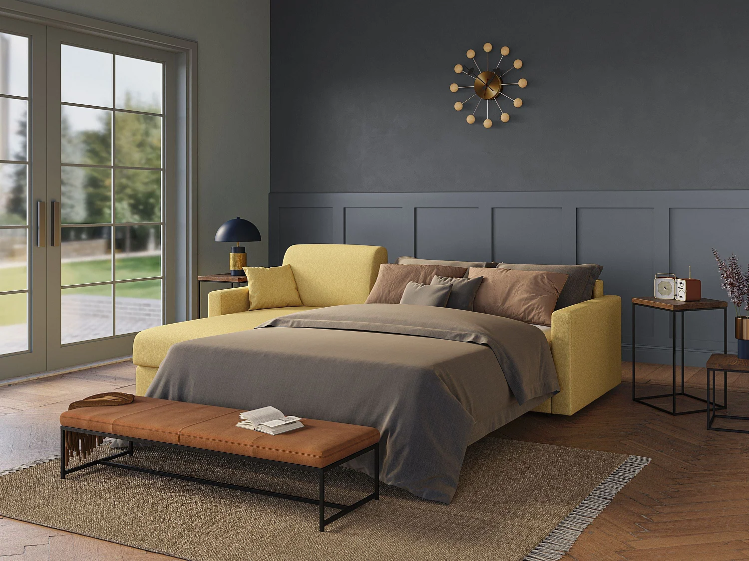 Chris Divano letto angolare 5 posti in tessuto impermeabile T13 248 cm Sinistro (mat. 120x197) panna