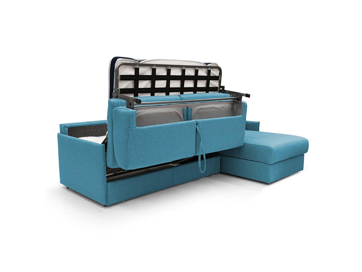 Evans Sofá esquinero convertible en tela impermeable 272 cm Derecho (mat. 160x197) Azul Claro