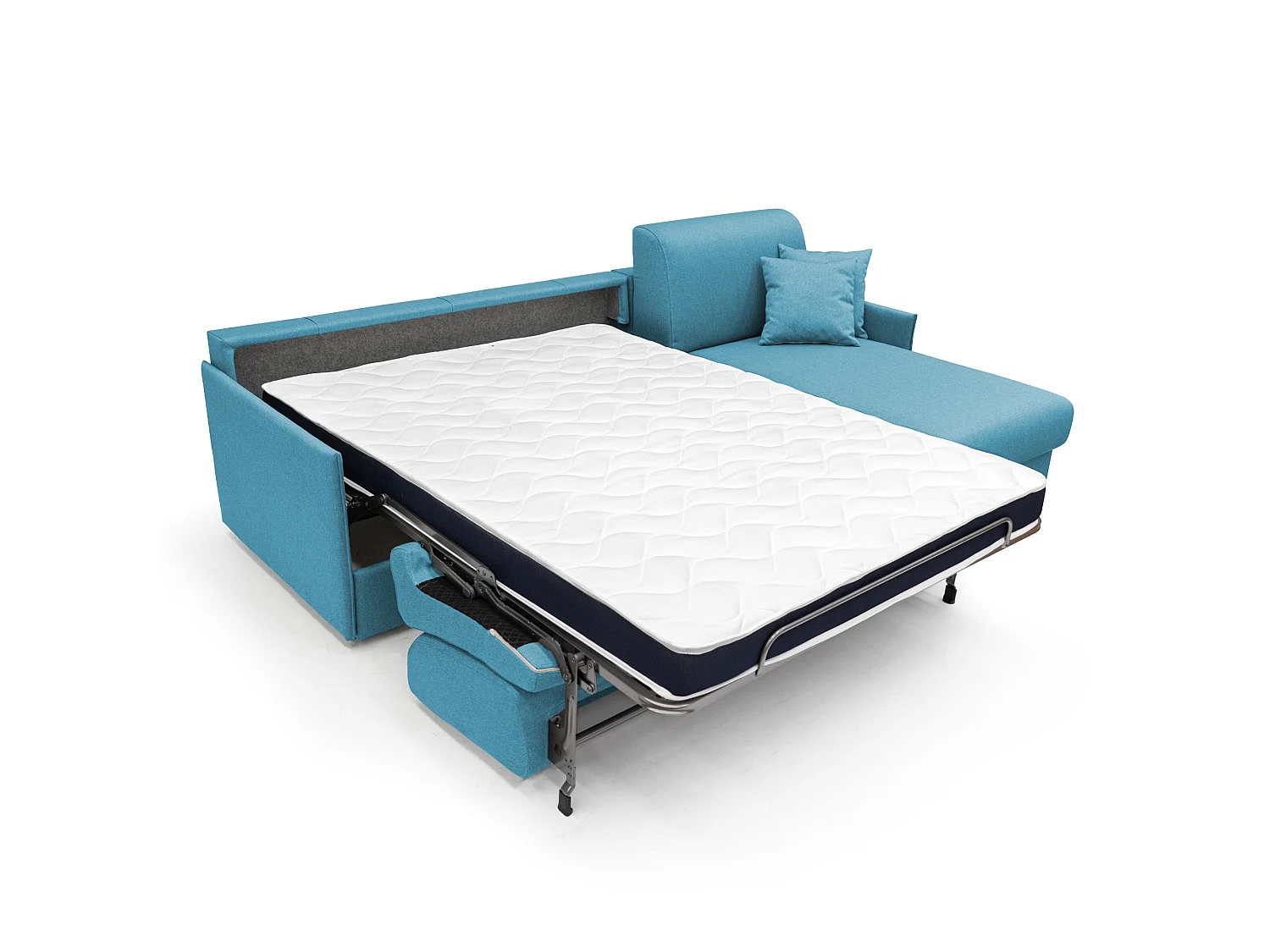 Evans Divano letto angolare con penisola in morbido tessuto impermeabile T13 252 cm Destro (mat. 140x197)  azzurro