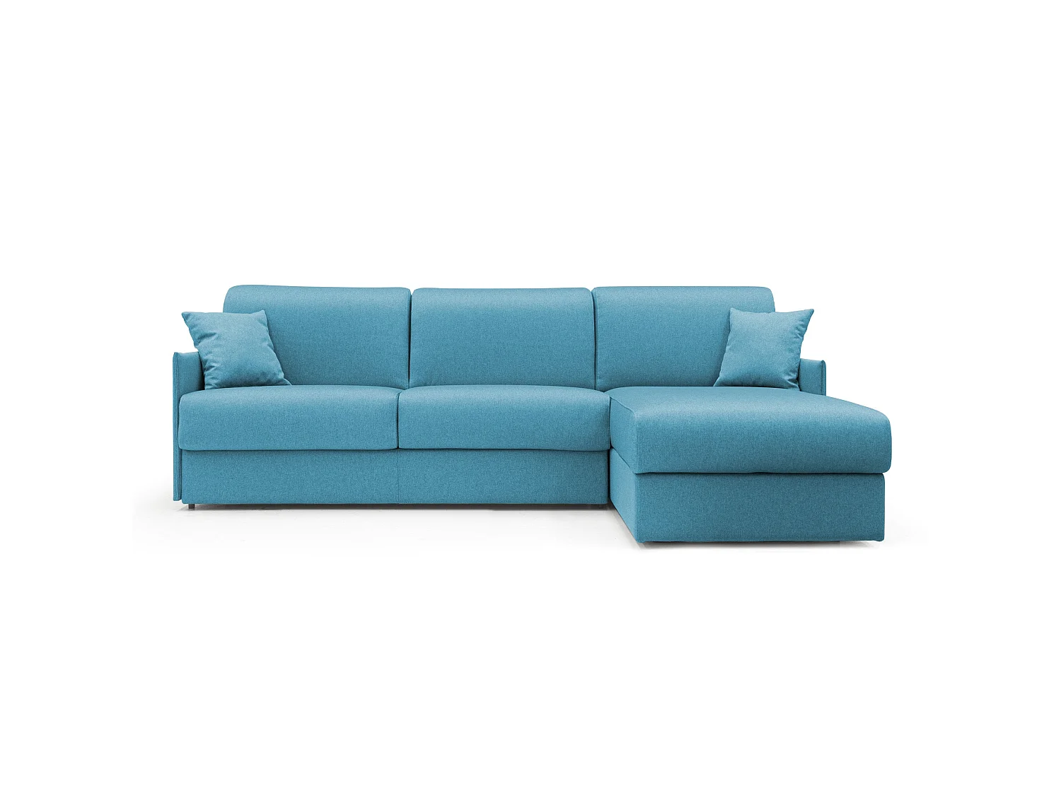Evans Divano letto angolare con penisola in morbido tessuto impermeabile T13 252 cm Destro (mat. 140x197)  azzurro