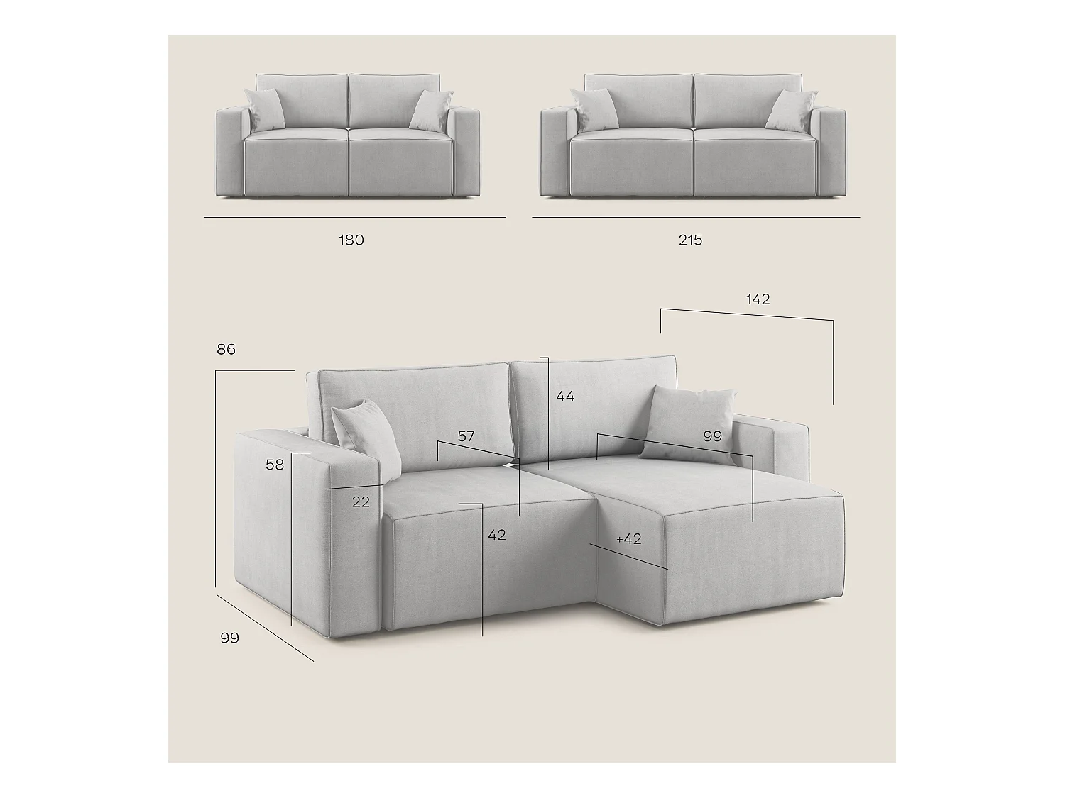 Morfeo Sofa mit ausziehbaren Sitzen aus weichem wasserfestem Stoff T02 180 cm baby blau