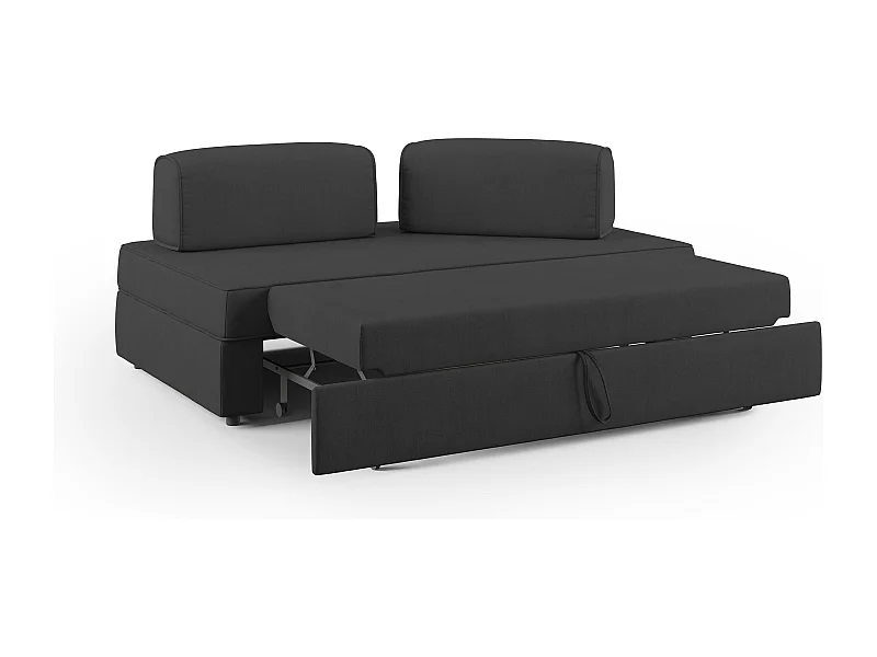 Liberty Divano con pouf estraibile e schienali movibili in tessuto morbido impermeabile T02 200 cm nero