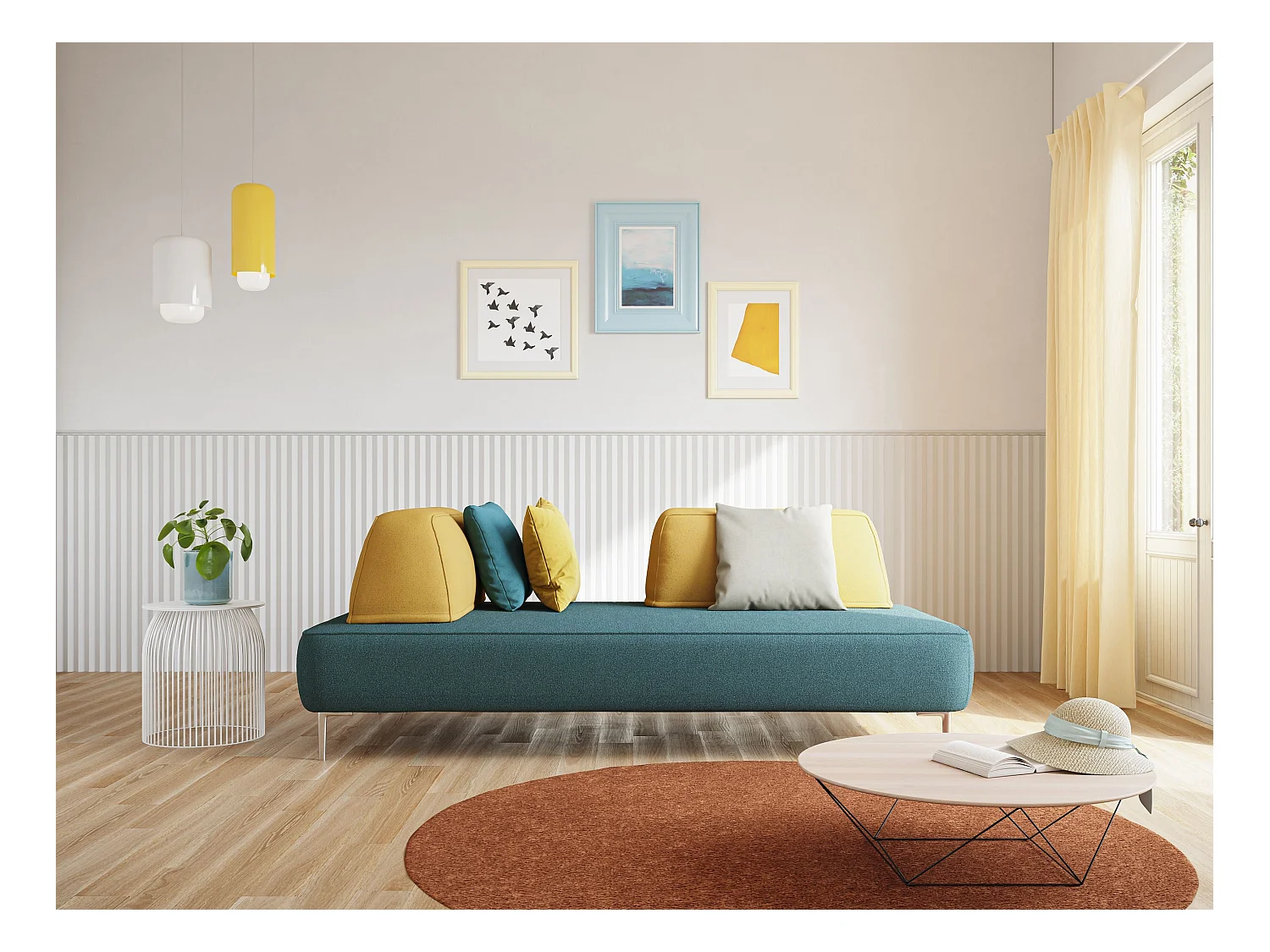 Newton Sofá modular con respaldos removibles 212 cm Azul Claro