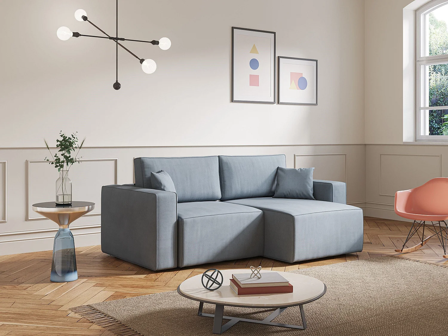 Morfeo Sofa mit ausziehbaren Sitzen aus weichem wasserfestem Stoff T02 215 cm blau