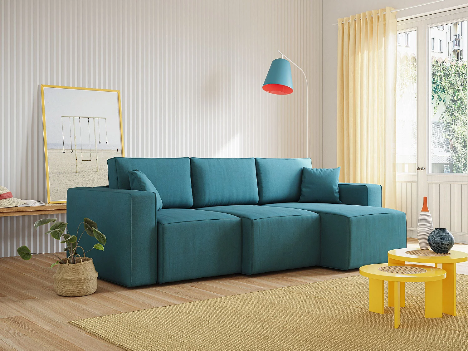 Morfeo Sofá con asiento extraíble en tela impermeable 245 cm Azul Petróleo