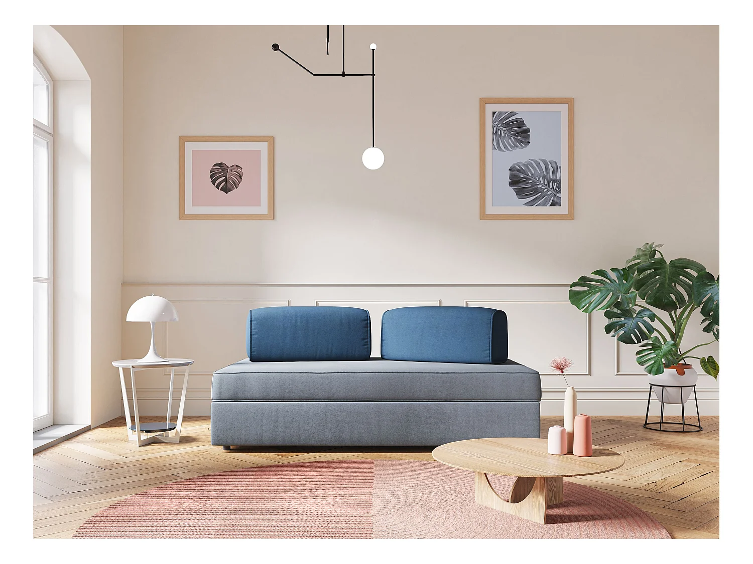 Liberty Canapé avec pouf amovible et dossier amovible en tissu imperméable T02 200 cm rose