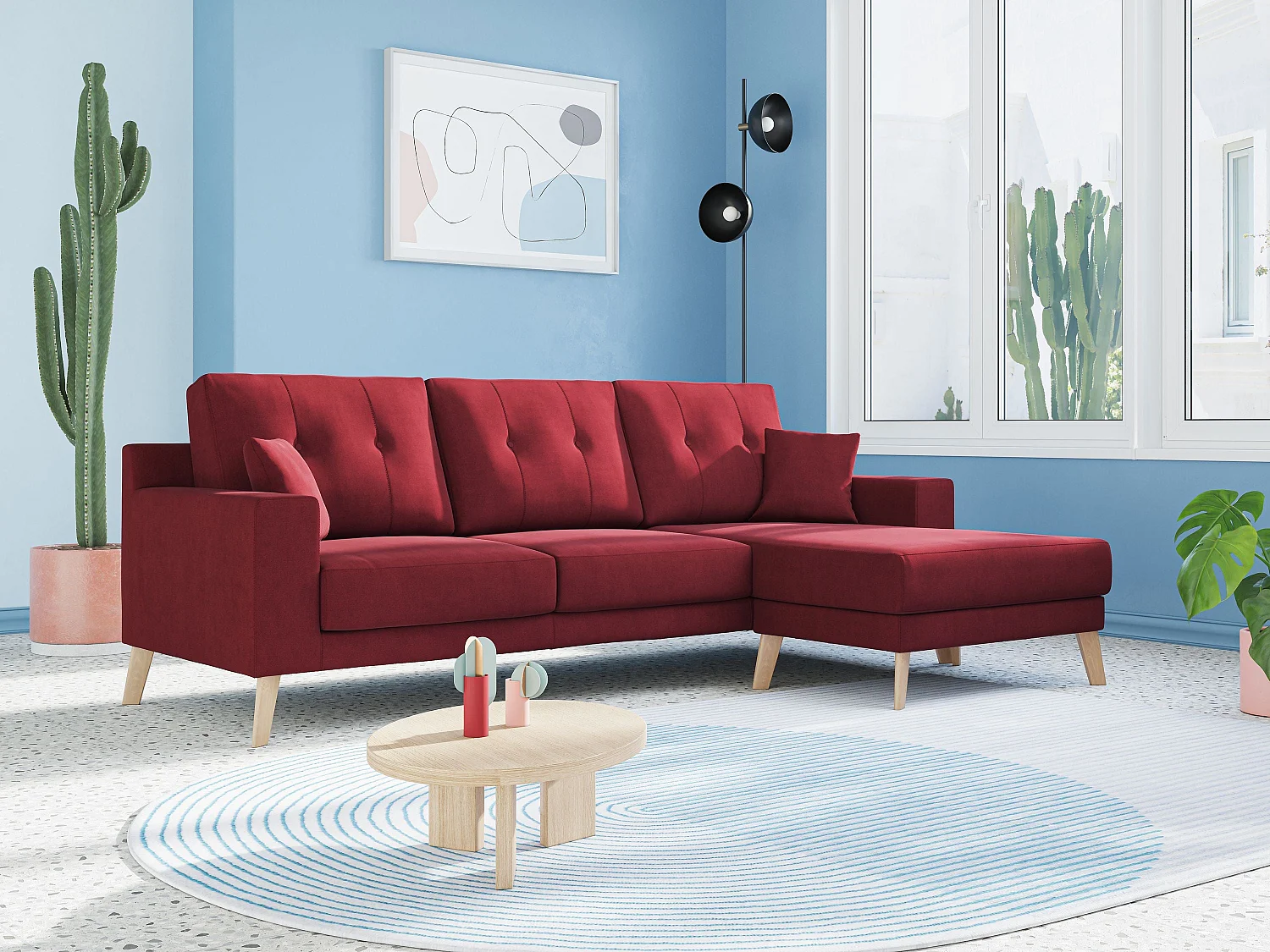 Danish Sofá rinconero moderno reversible de tela suave e impermeable 237 cm Azul Claro