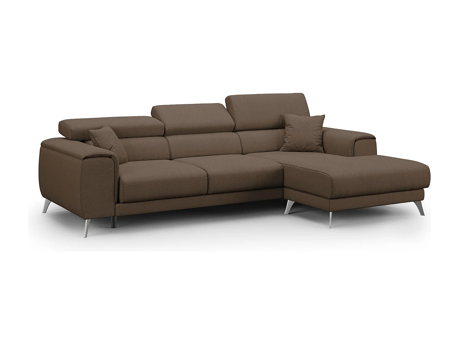 Fusion Canapé d'angle avec assises amovibles en tissu doux antitache T05 260 cm Droit brun