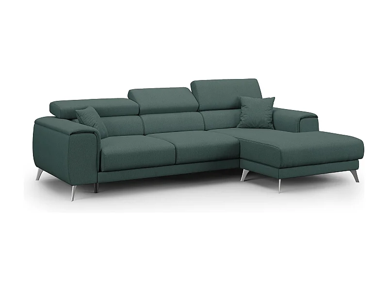 Fusion Divano angolare con sedute scorrevoli in tessuto morbido smacchiabile T05 260 cm Destro verde