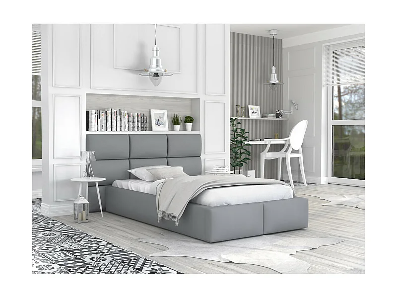 Lit coffre Miami 120 x 200 cm avec sommier à lattes relevable Gris Clair