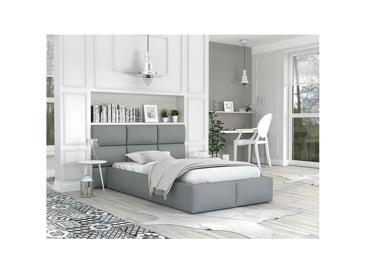 Lit coffre Miami 120 x 200 cm avec sommier à lattes relevable Gris Clair