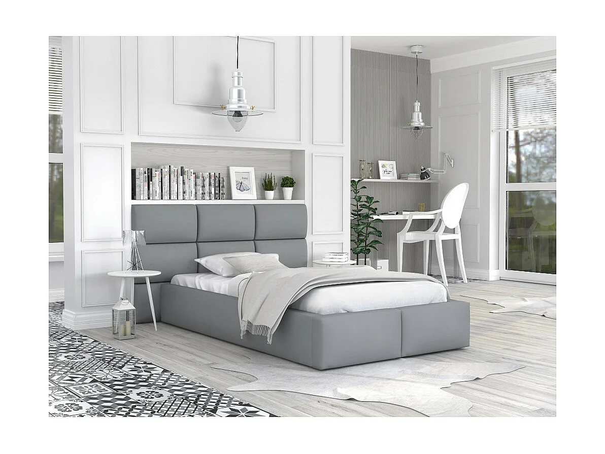 Lit coffre Miami 120 x 200 cm avec sommier à lattes relevable Gris Clair