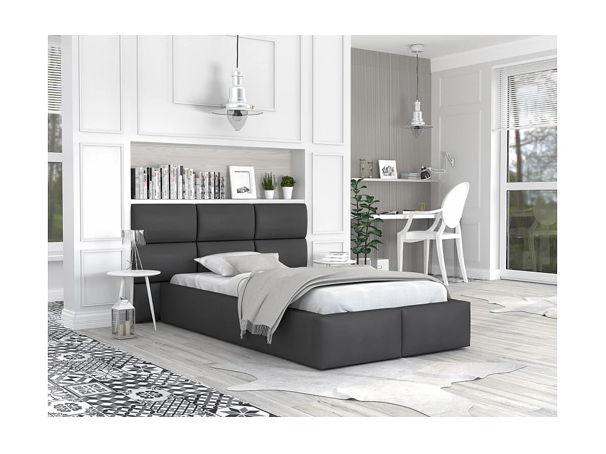 Lit coffre Miami 120 x 200 cm avec sommier à lattes relevable Gris Foncé