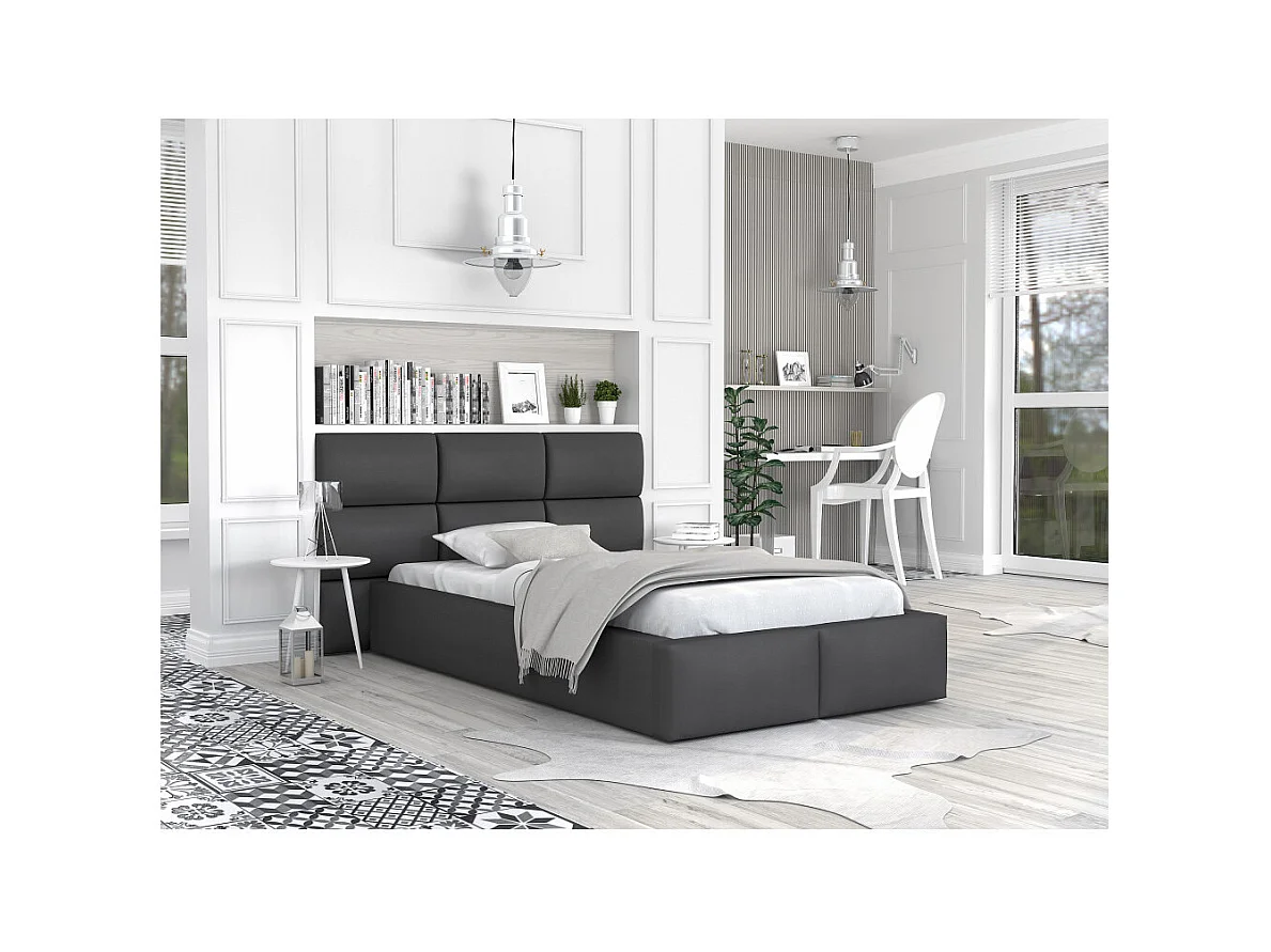 Lit coffre Miami 120 x 200 cm avec sommier à lattes relevable Gris Foncé