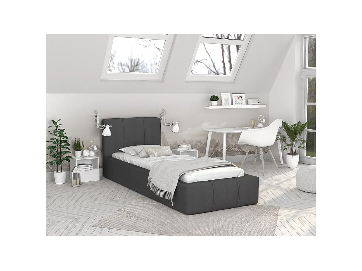 Lit coffre ATLANTA 90 x 200 cm avec sommier à lattes relevable Gris Foncé
