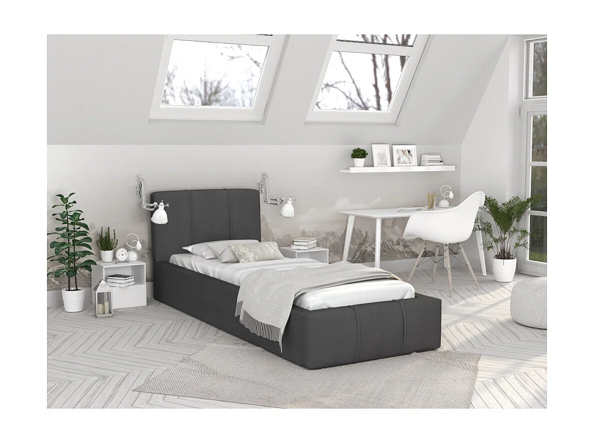 Lit coffre ATLANTA 90 x 200 cm avec sommier à lattes relevable Gris Foncé