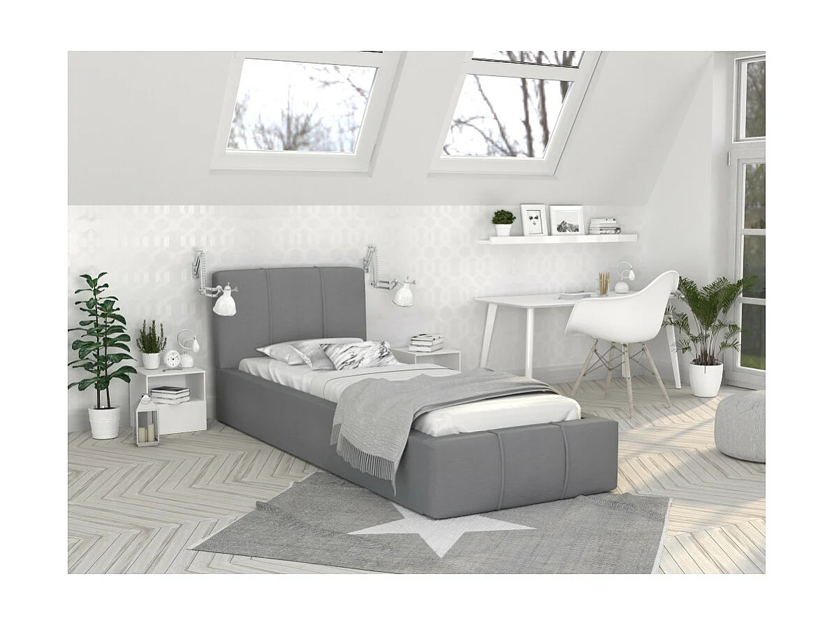 Lit coffre ATLANTA 90 x 200 cm avec sommier à lattes relevable Gris Clair