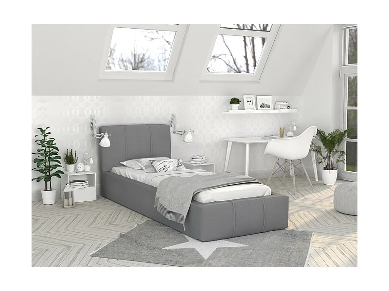 Lit coffre ATLANTA 90 x 200 cm avec sommier à lattes relevable Gris Clair